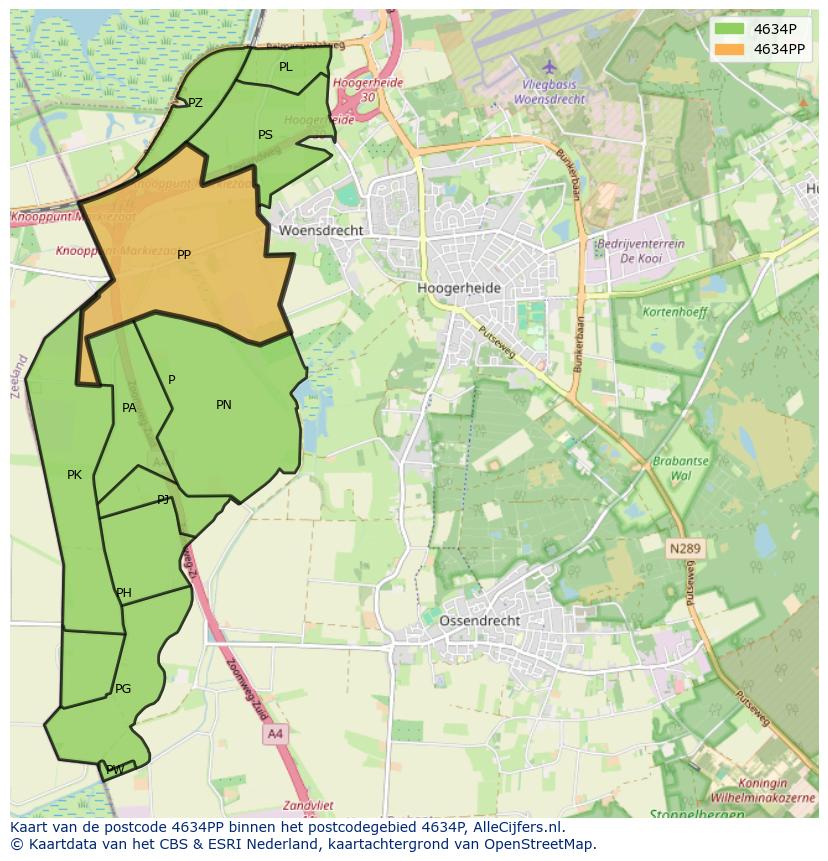 Afbeelding van het postcodegebied 4634 PP op de kaart.