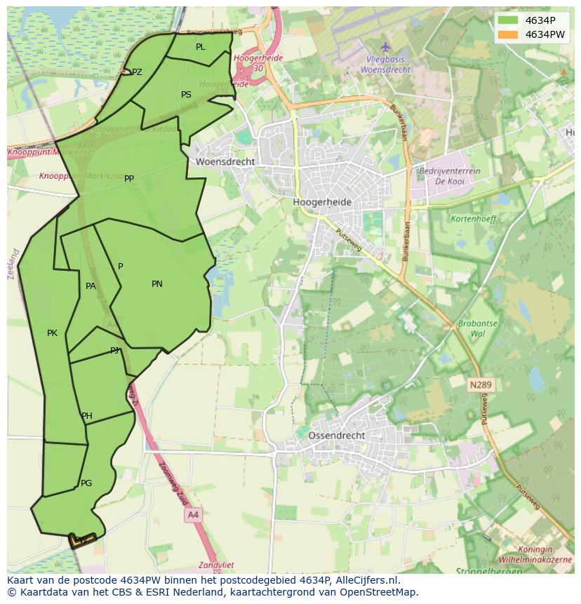 Afbeelding van het postcodegebied 4634 PW op de kaart.