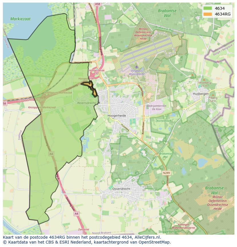 Afbeelding van het postcodegebied 4634 RG op de kaart.