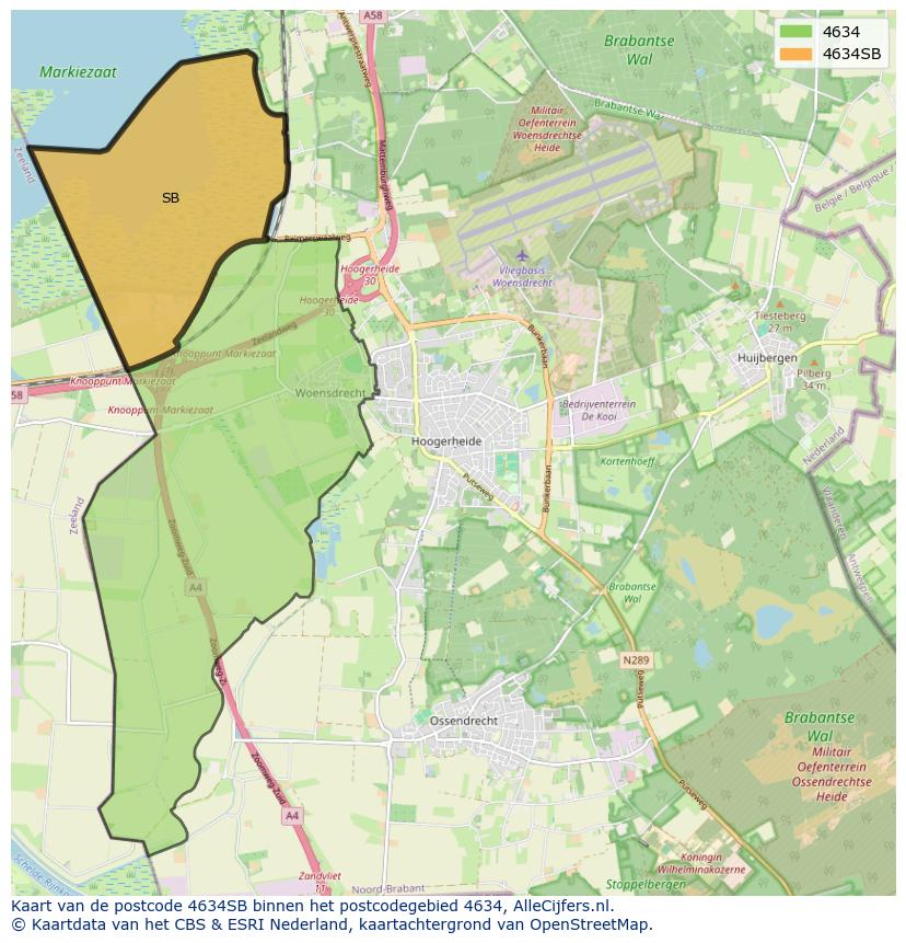 Afbeelding van het postcodegebied 4634 SB op de kaart.