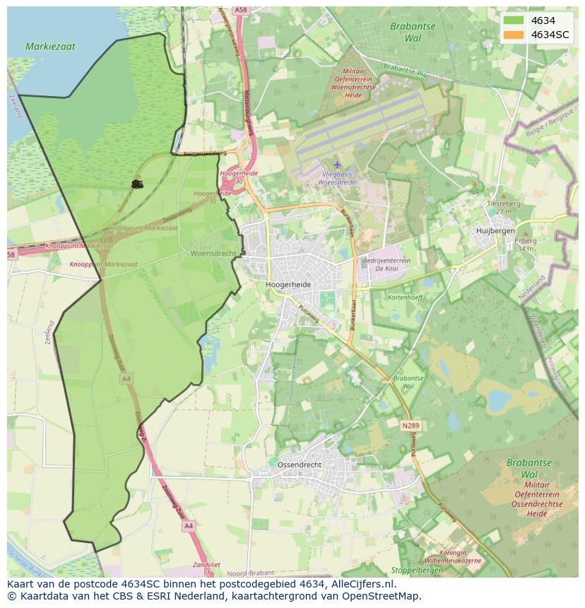 Afbeelding van het postcodegebied 4634 SC op de kaart.