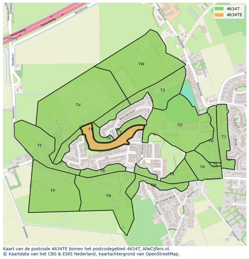 Afbeelding van het postcodegebied 4634 TE op de kaart.