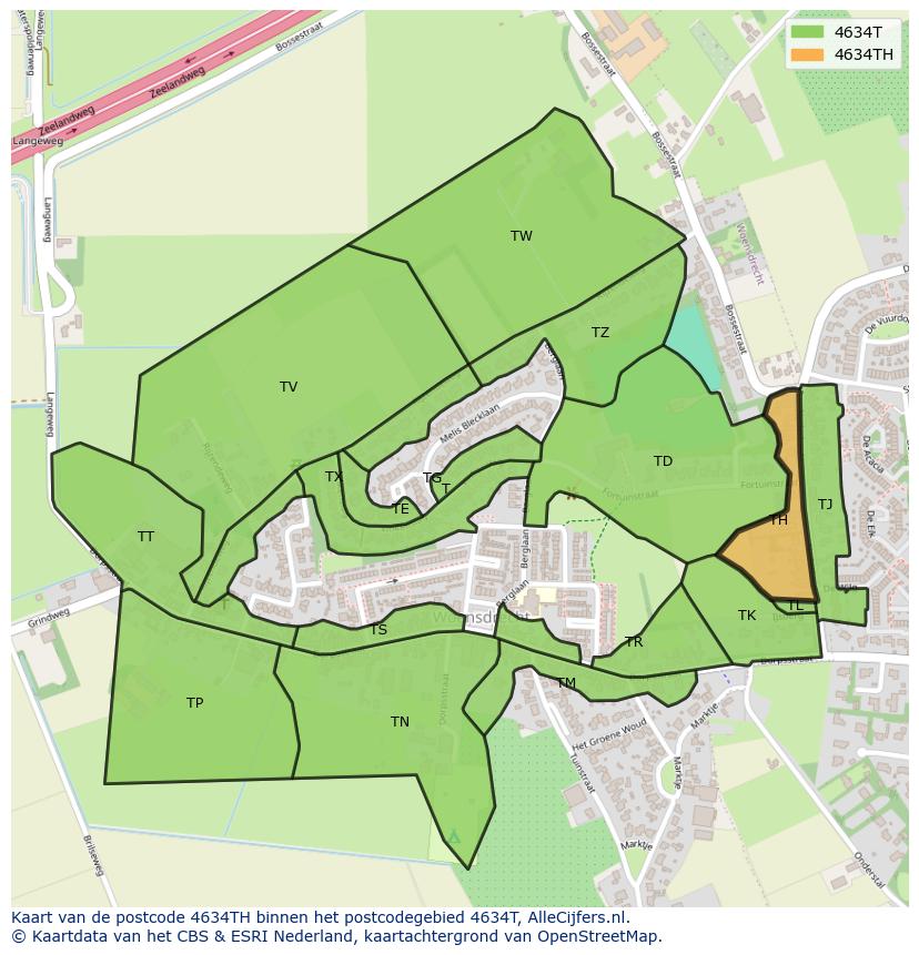 Afbeelding van het postcodegebied 4634 TH op de kaart.