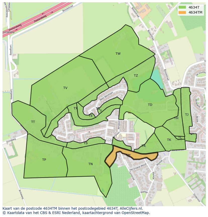 Afbeelding van het postcodegebied 4634 TM op de kaart.