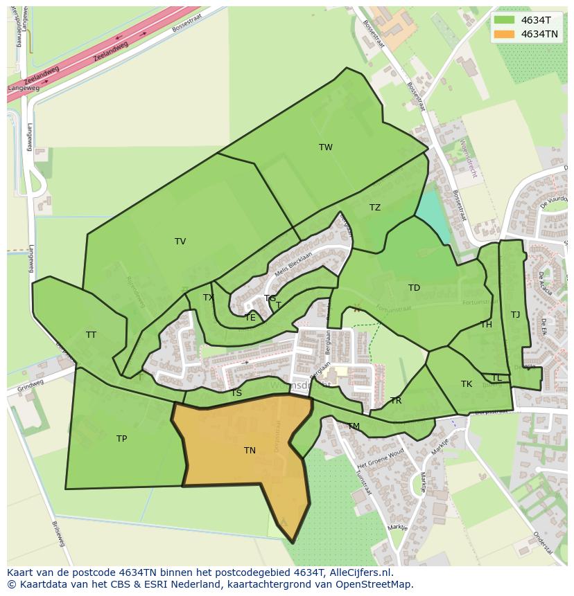 Afbeelding van het postcodegebied 4634 TN op de kaart.
