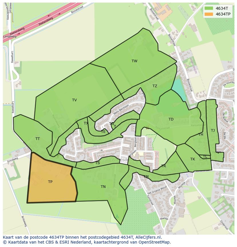 Afbeelding van het postcodegebied 4634 TP op de kaart.