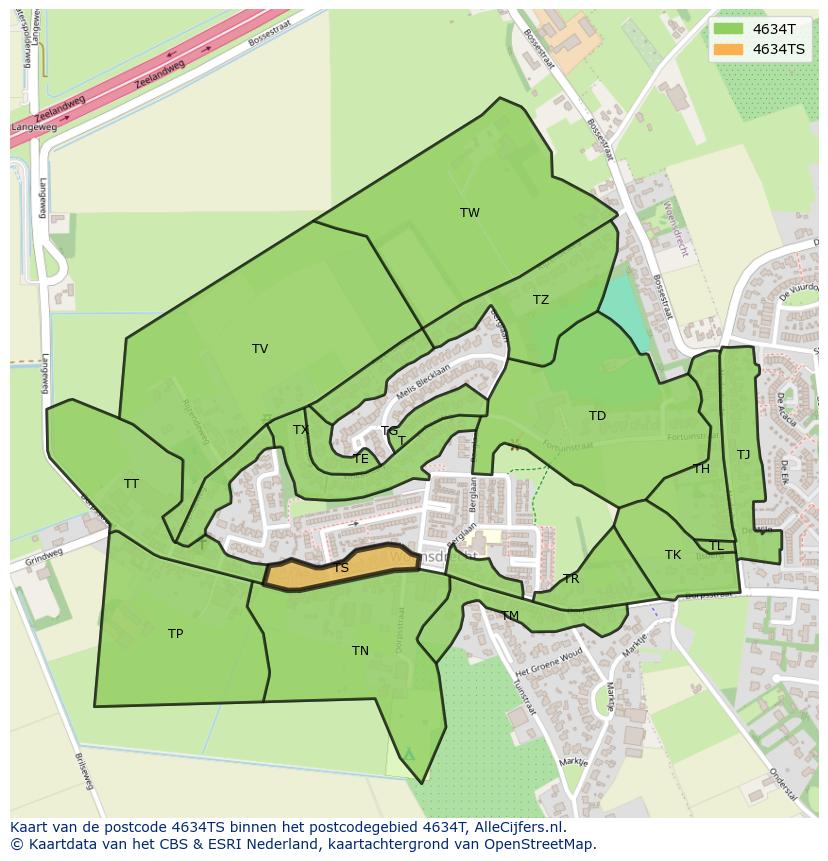Afbeelding van het postcodegebied 4634 TS op de kaart.