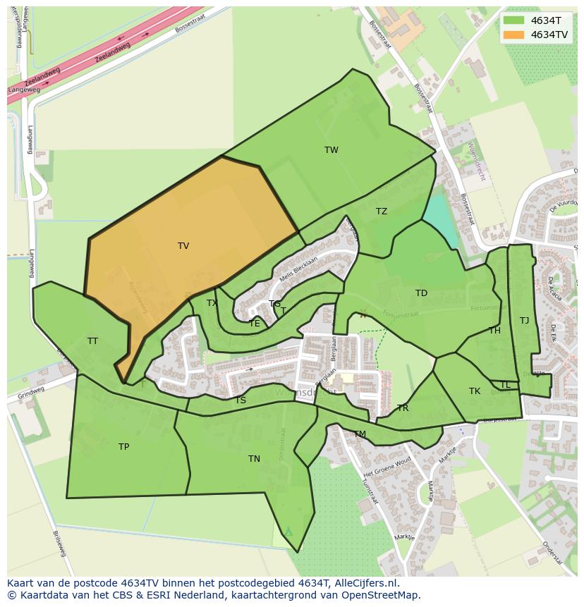 Afbeelding van het postcodegebied 4634 TV op de kaart.