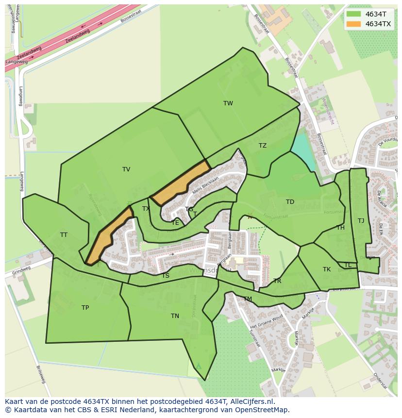 Afbeelding van het postcodegebied 4634 TX op de kaart.