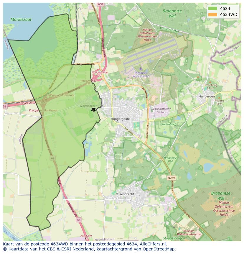 Afbeelding van het postcodegebied 4634 WD op de kaart.