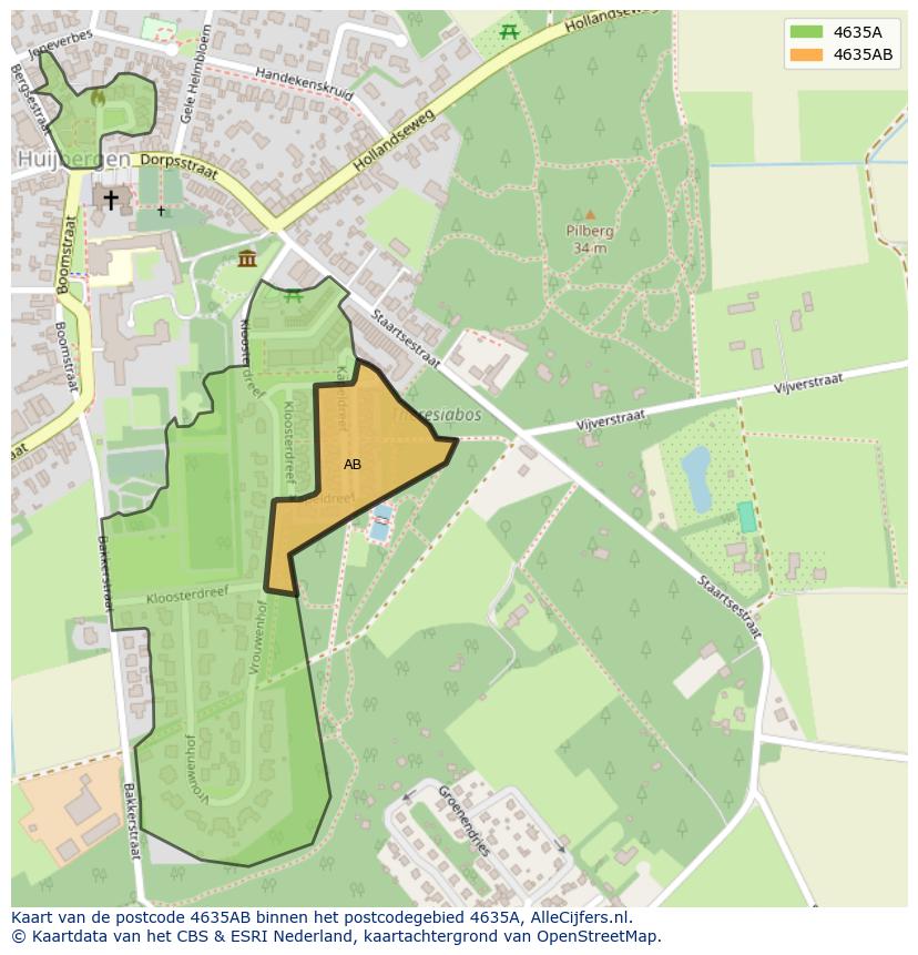 Afbeelding van het postcodegebied 4635 AB op de kaart.