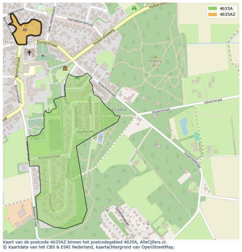 Afbeelding van het postcodegebied 4635 AZ op de kaart.
