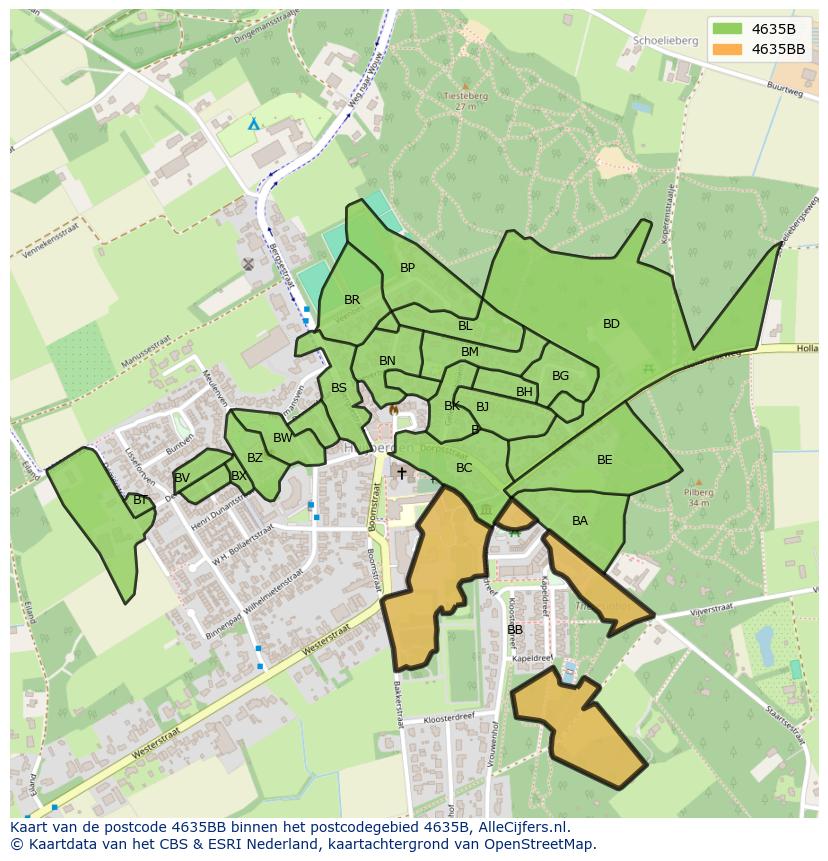 Afbeelding van het postcodegebied 4635 BB op de kaart.