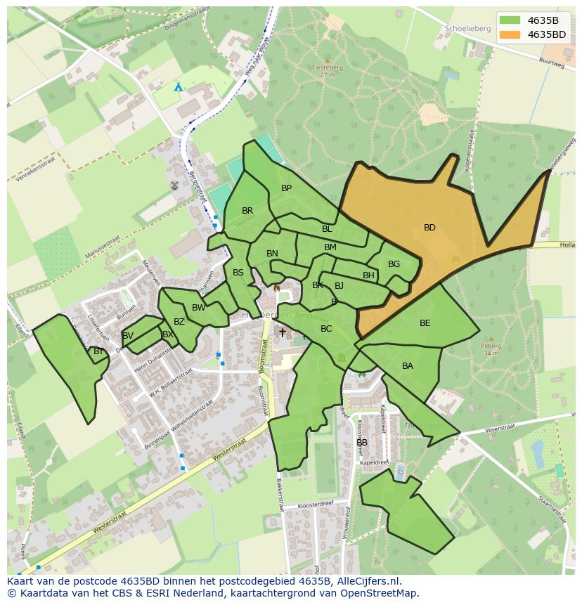 Afbeelding van het postcodegebied 4635 BD op de kaart.