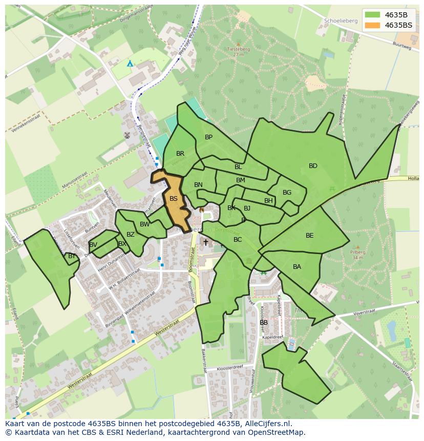 Afbeelding van het postcodegebied 4635 BS op de kaart.