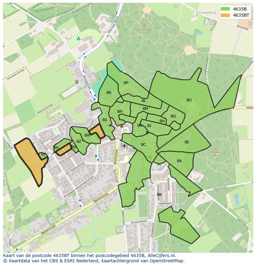 Afbeelding van het postcodegebied 4635 BT op de kaart.
