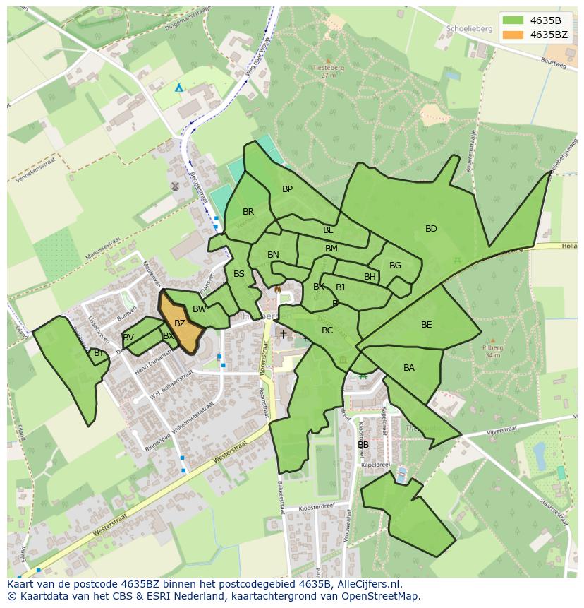 Afbeelding van het postcodegebied 4635 BZ op de kaart.