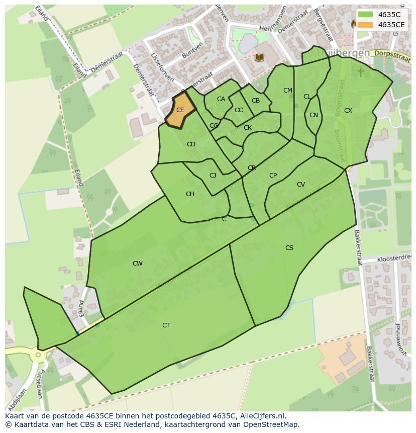 Afbeelding van het postcodegebied 4635 CE op de kaart.