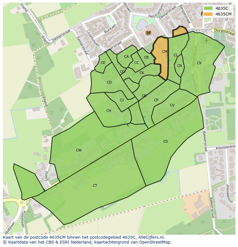 Afbeelding van het postcodegebied 4635 CM op de kaart.