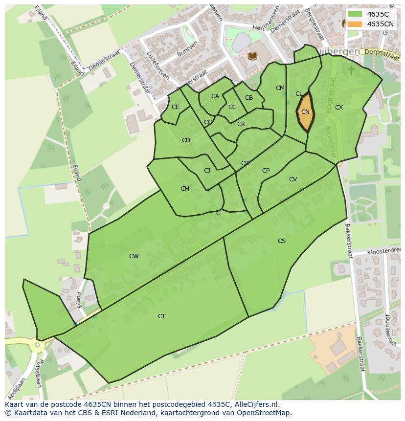 Afbeelding van het postcodegebied 4635 CN op de kaart.