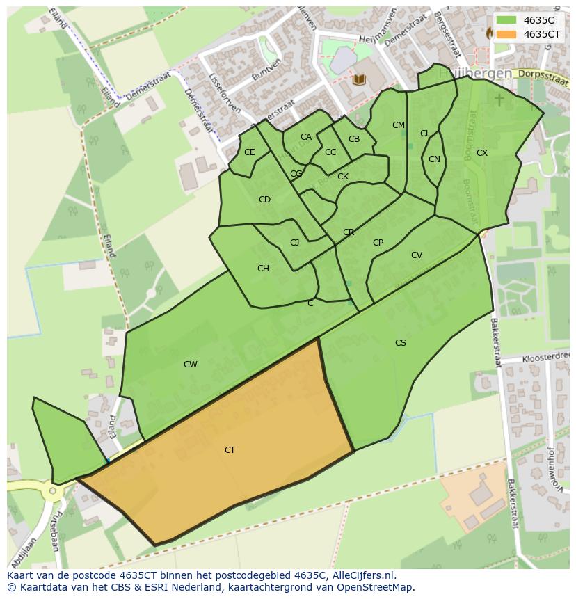 Afbeelding van het postcodegebied 4635 CT op de kaart.