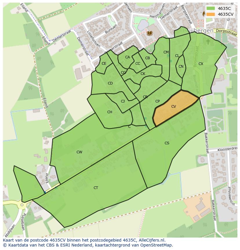 Afbeelding van het postcodegebied 4635 CV op de kaart.