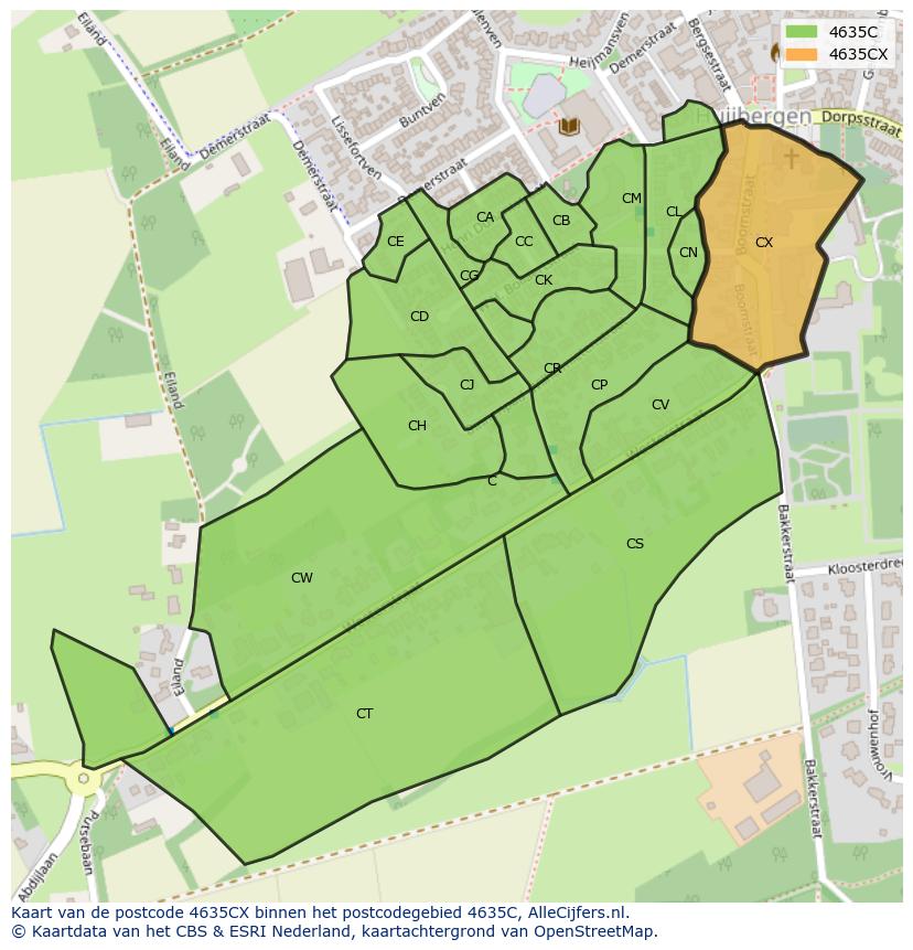 Afbeelding van het postcodegebied 4635 CX op de kaart.