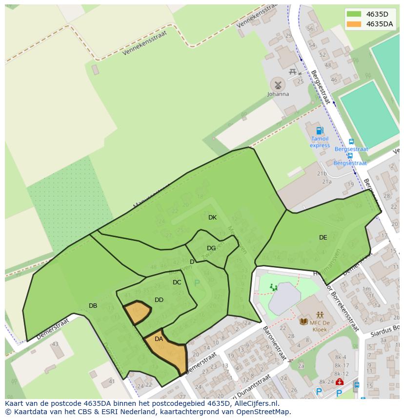 Afbeelding van het postcodegebied 4635 DA op de kaart.