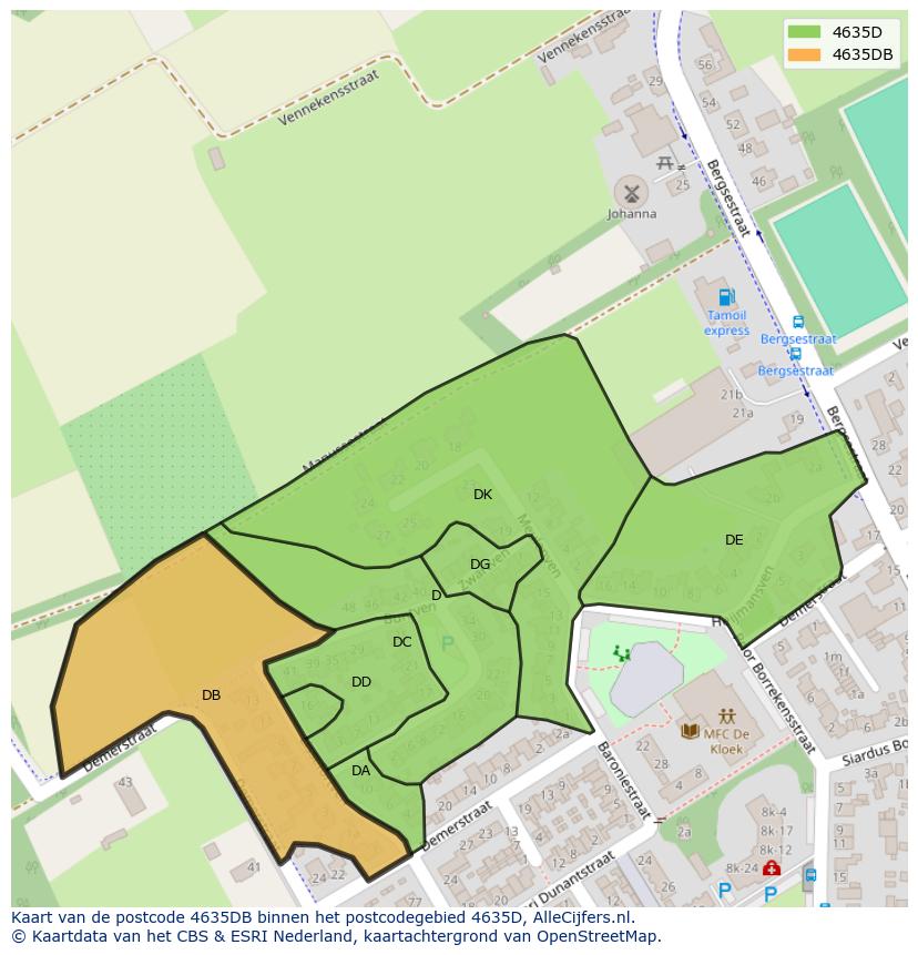 Afbeelding van het postcodegebied 4635 DB op de kaart.