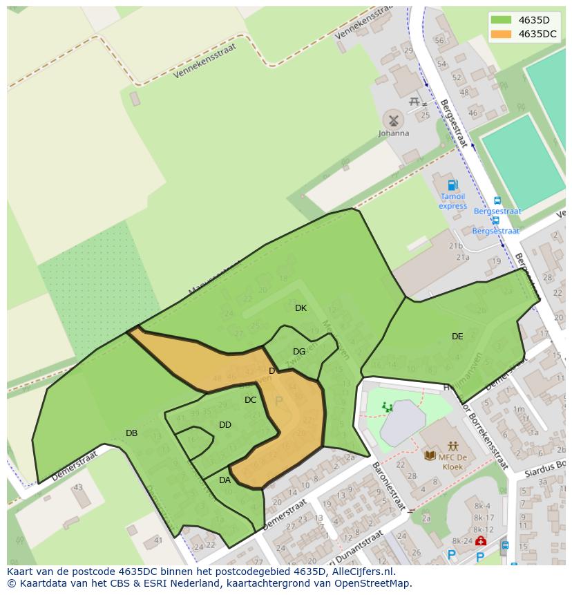 Afbeelding van het postcodegebied 4635 DC op de kaart.
