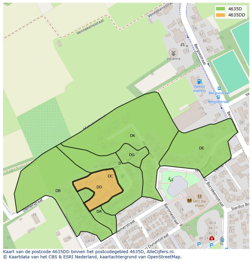 Afbeelding van het postcodegebied 4635 DD op de kaart.