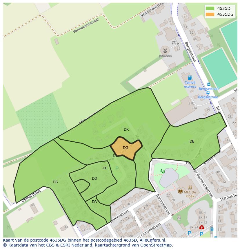 Afbeelding van het postcodegebied 4635 DG op de kaart.
