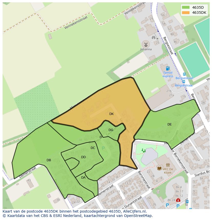 Afbeelding van het postcodegebied 4635 DK op de kaart.