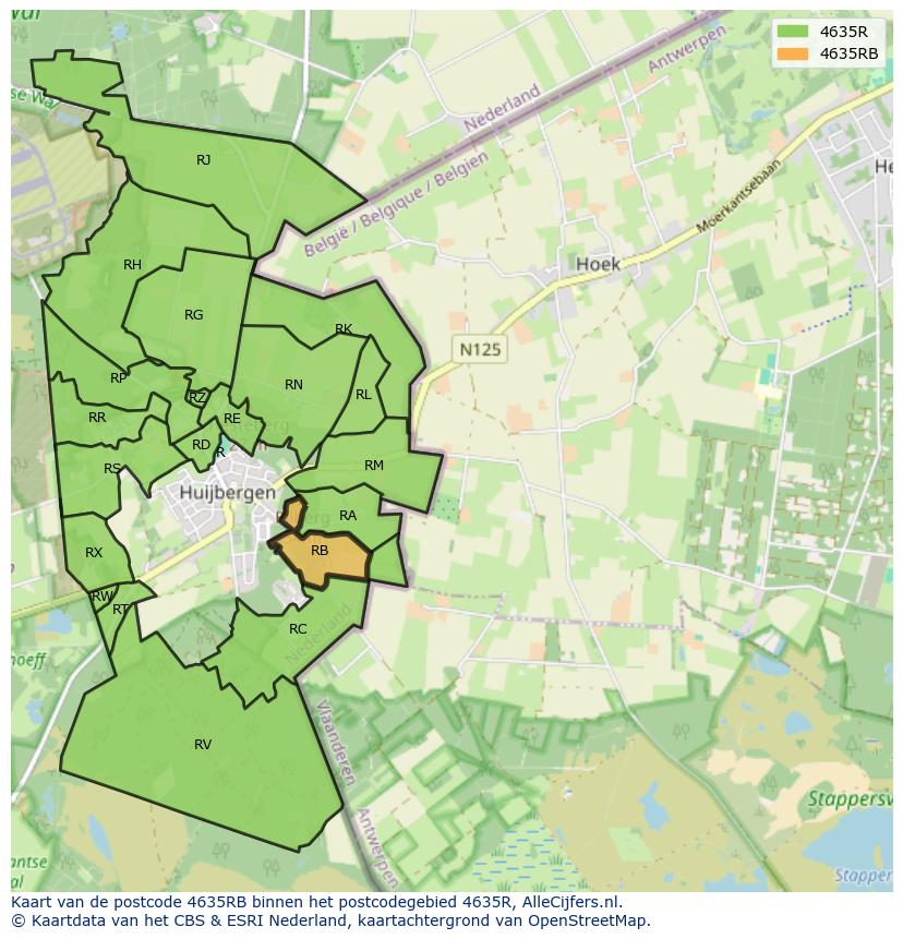 Afbeelding van het postcodegebied 4635 RB op de kaart.