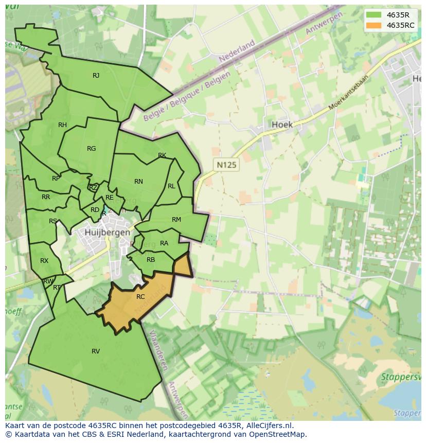 Afbeelding van het postcodegebied 4635 RC op de kaart.