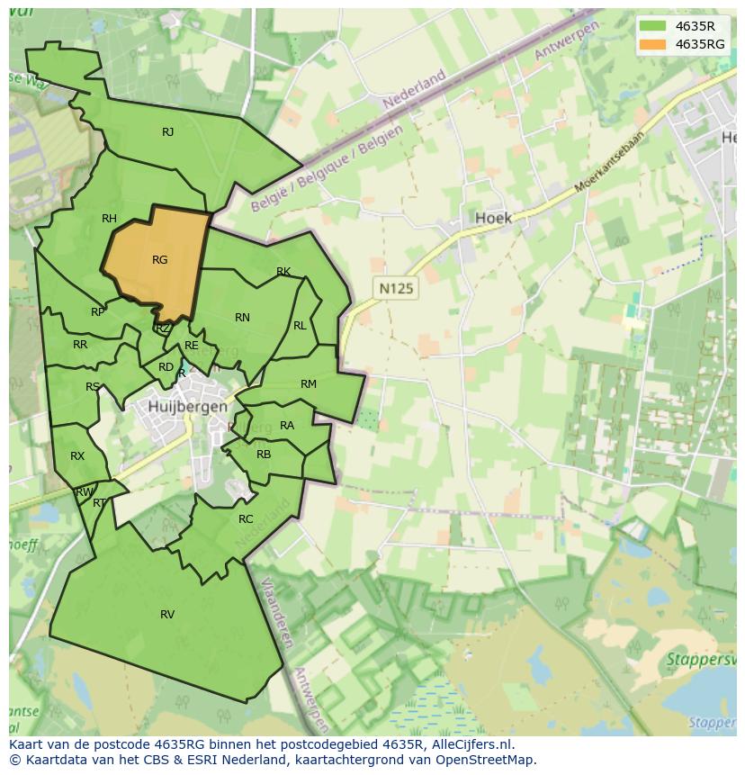 Afbeelding van het postcodegebied 4635 RG op de kaart.