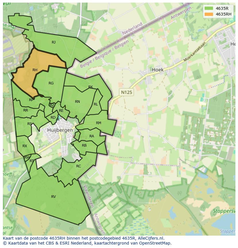 Afbeelding van het postcodegebied 4635 RH op de kaart.