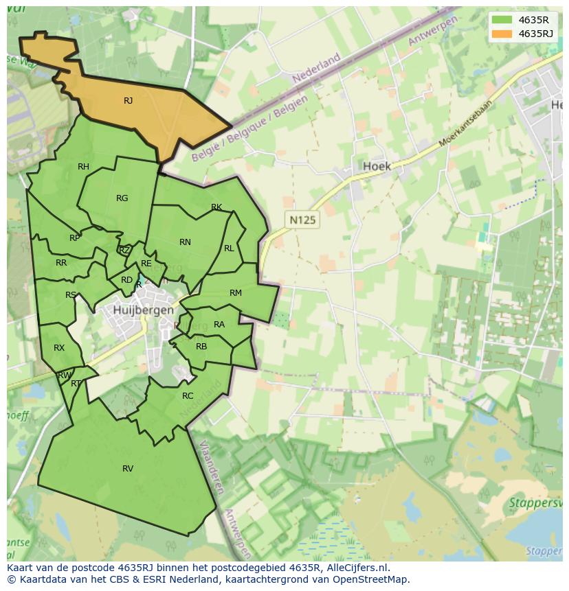 Afbeelding van het postcodegebied 4635 RJ op de kaart.