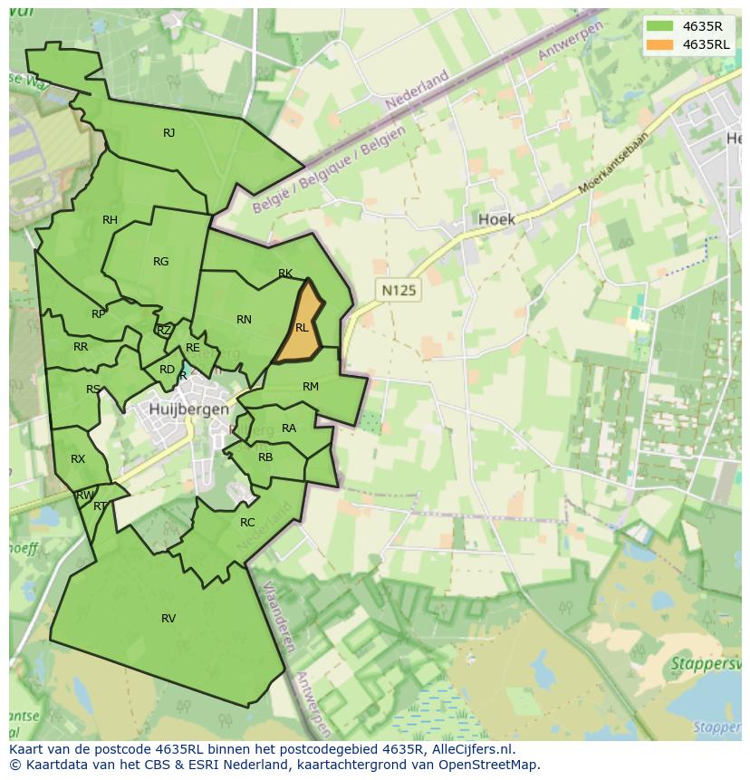 Afbeelding van het postcodegebied 4635 RL op de kaart.