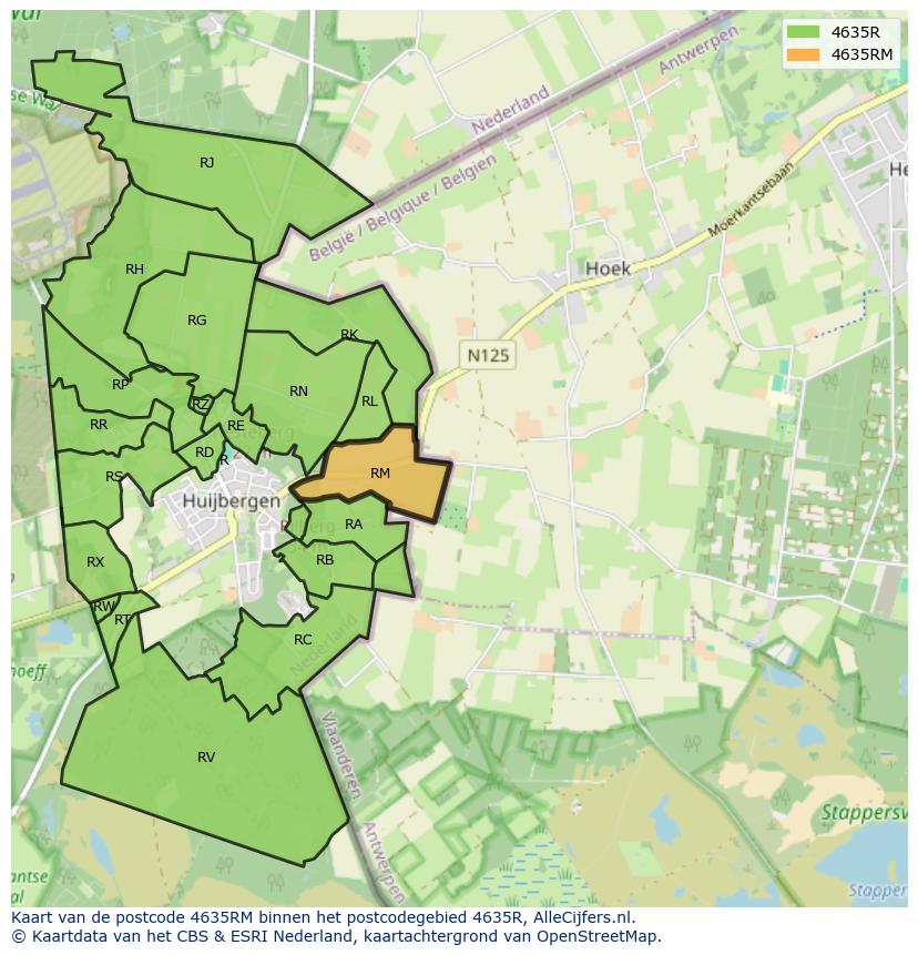Afbeelding van het postcodegebied 4635 RM op de kaart.