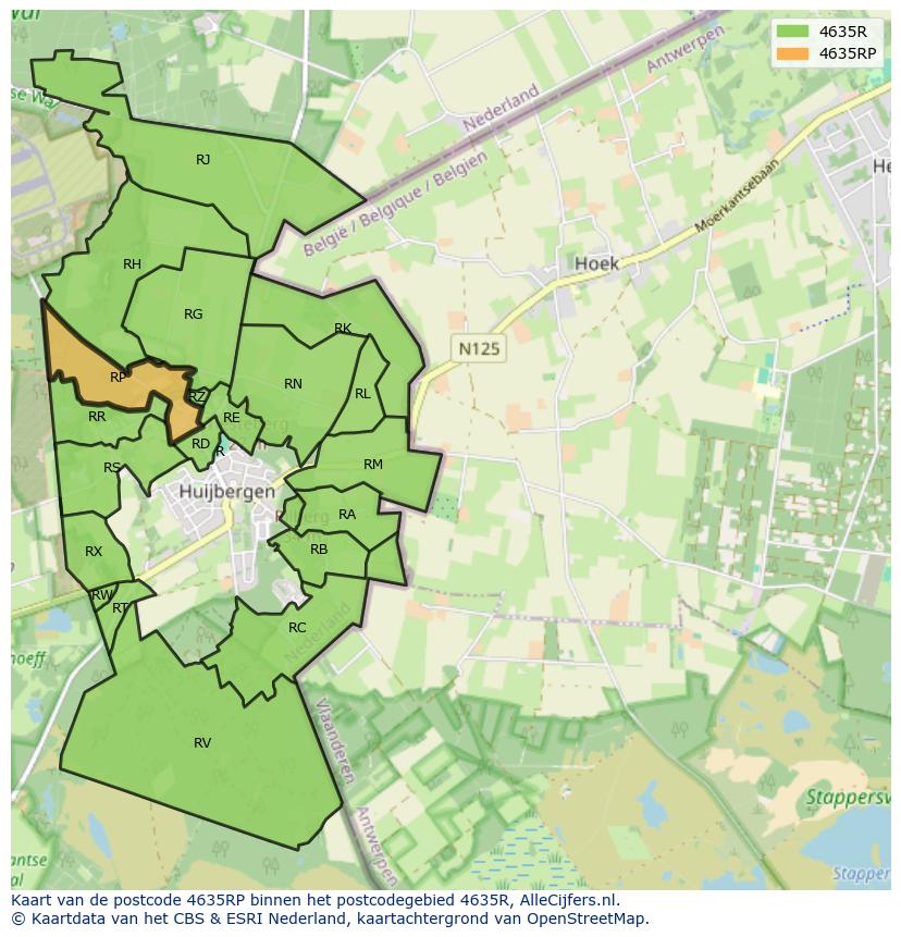 Afbeelding van het postcodegebied 4635 RP op de kaart.