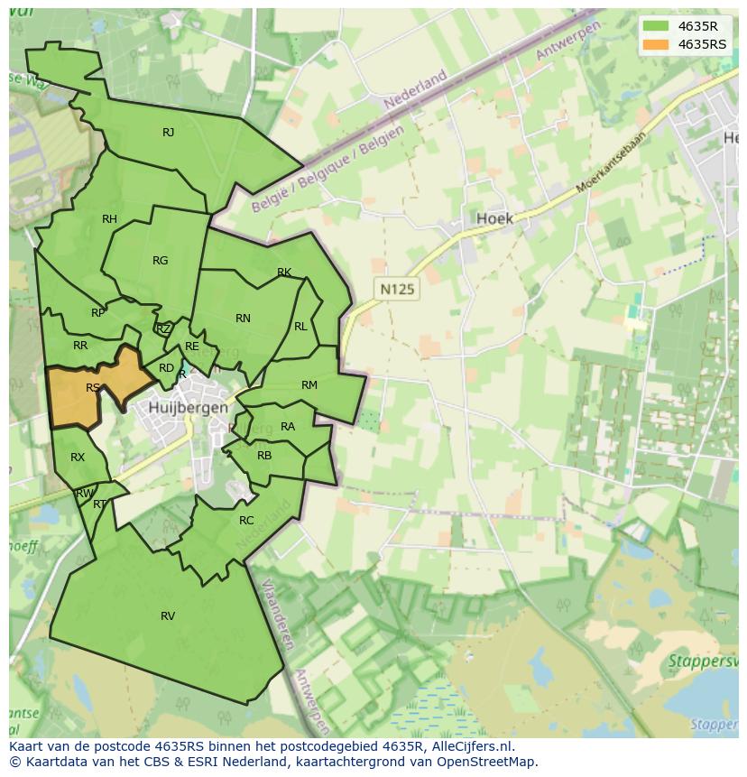 Afbeelding van het postcodegebied 4635 RS op de kaart.