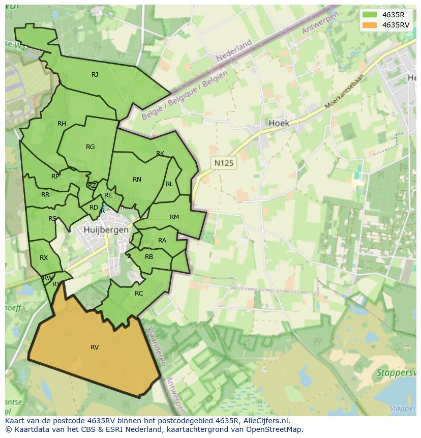 Afbeelding van het postcodegebied 4635 RV op de kaart.