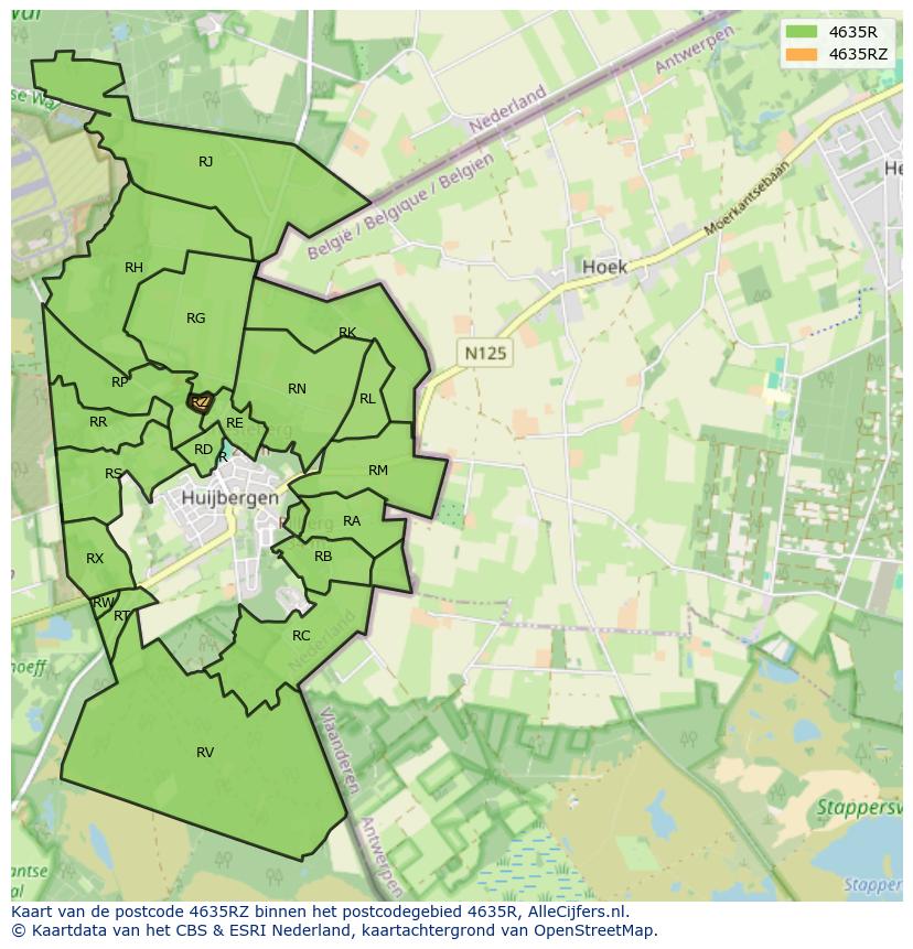 Afbeelding van het postcodegebied 4635 RZ op de kaart.
