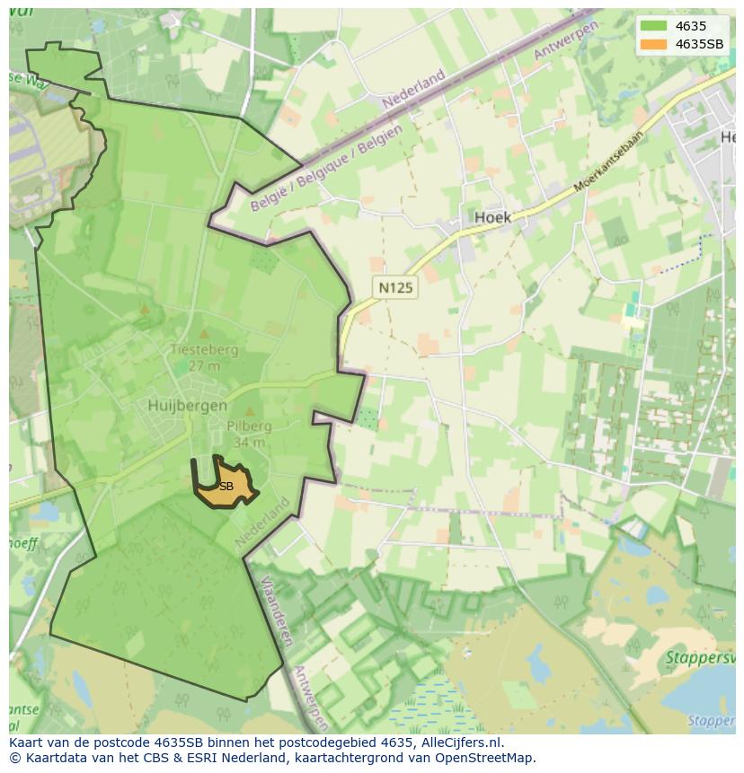 Afbeelding van het postcodegebied 4635 SB op de kaart.