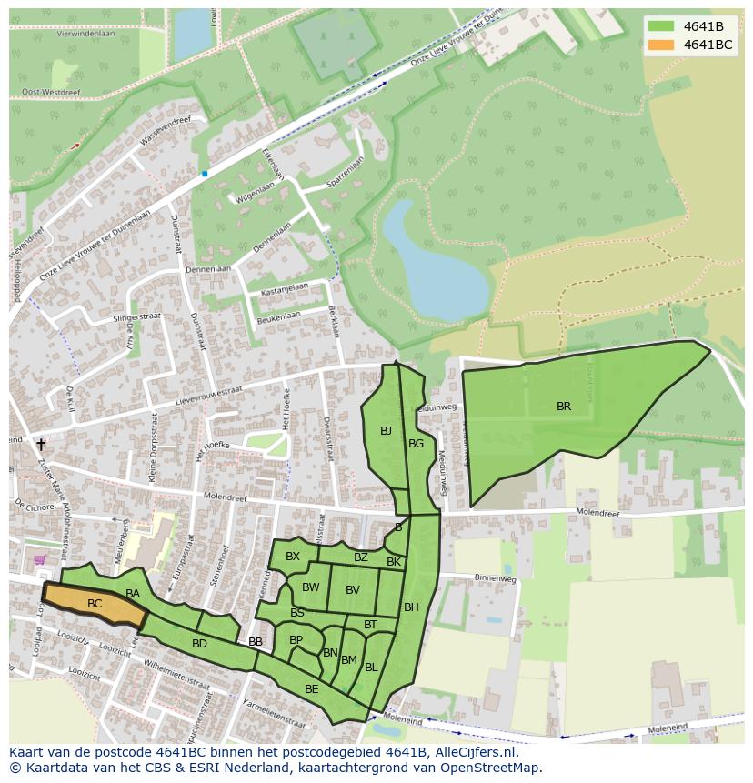 Afbeelding van het postcodegebied 4641 BC op de kaart.