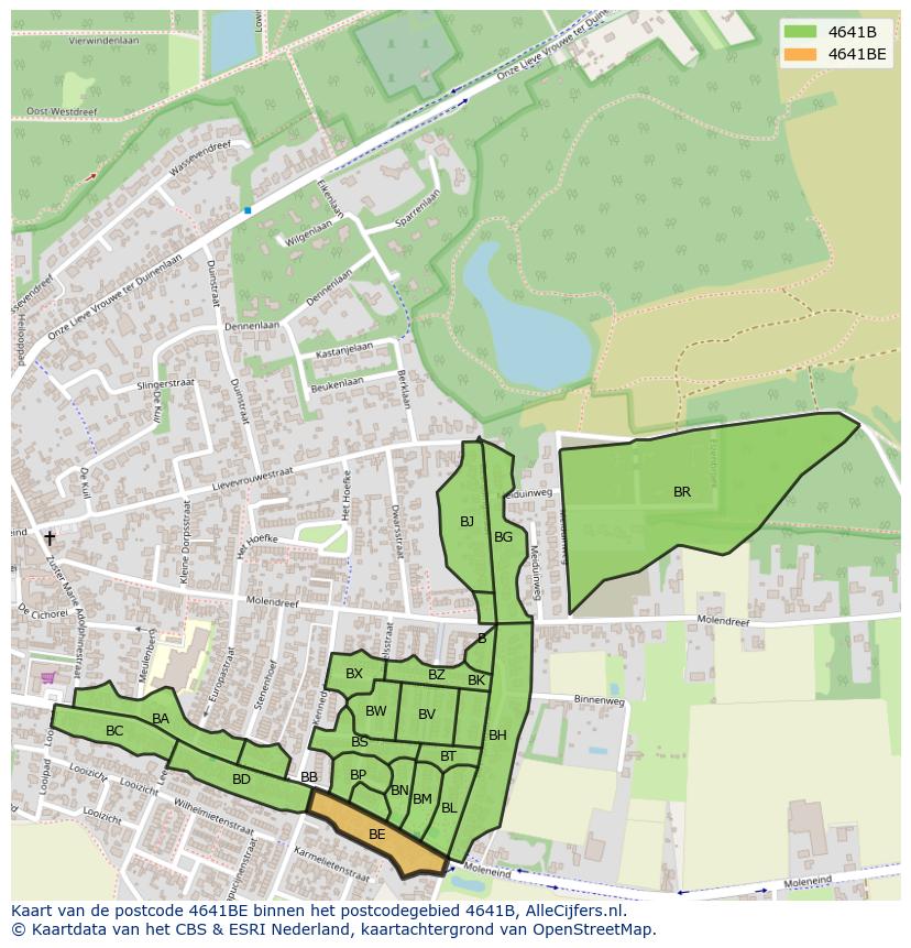 Afbeelding van het postcodegebied 4641 BE op de kaart.