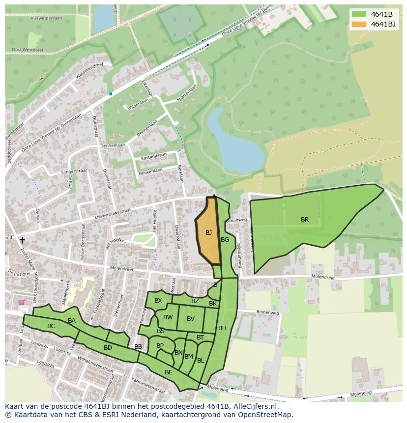 Afbeelding van het postcodegebied 4641 BJ op de kaart.