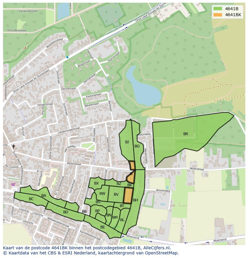 Afbeelding van het postcodegebied 4641 BK op de kaart.