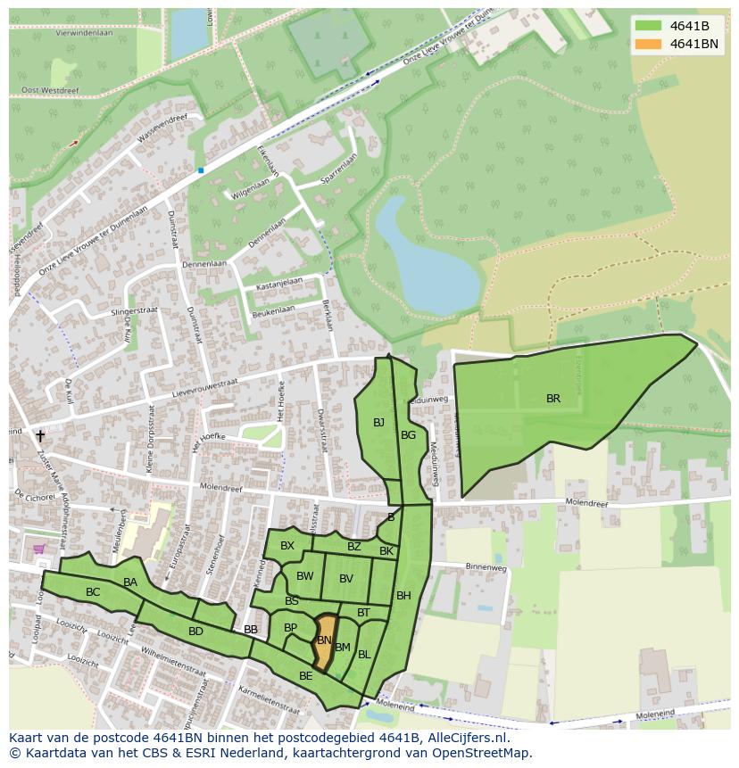 Afbeelding van het postcodegebied 4641 BN op de kaart.